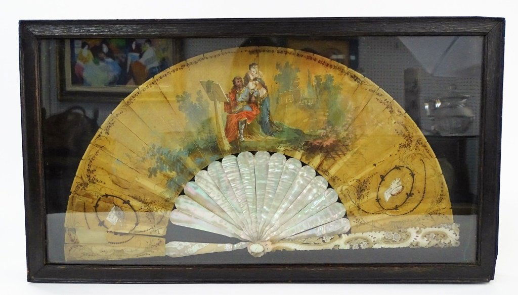 VINTAGE FRAMED SHADOW BOX WITH HAND PAINTED FAN (1 of 6)