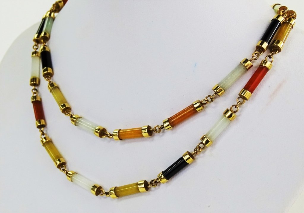 LADIES 14KT YELLOW GOLD MULTI COLOR JADE LINK NECKLACE (1 of 4)