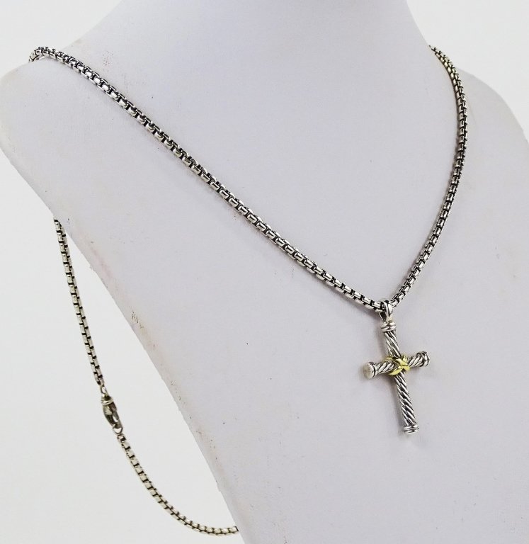 DAVID YURMAN 18KT YG & 925 CROSS PENDANT NECKLACE (1 of 5)