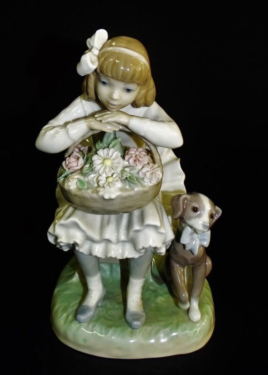 LLADRO GIRL WITH FLOWER BASKET & DOG #1088 (1 of 4)