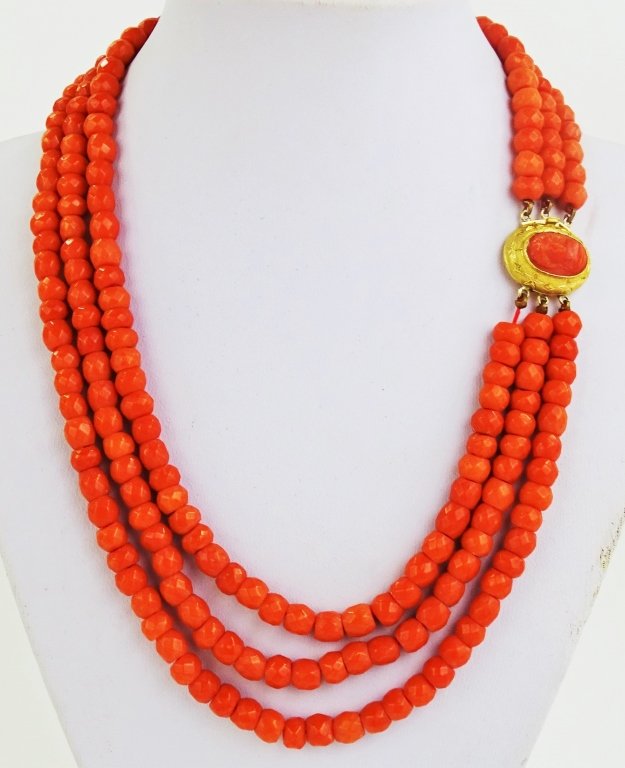 19TH C. FRENCH 18KT YELLOW GOLD BEADED CORAL NECKLACE (1 of 4)