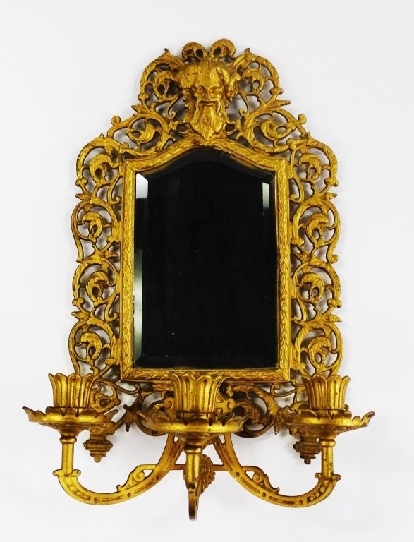 CONTINENTAL MIRROR 3 BRANCH BRASS WALL SCONCES (1 of 2)