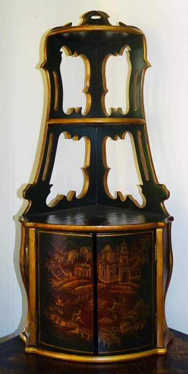 20TH C. CHINESE GREEN LACQUER CORNER CABINET (1 of 2)