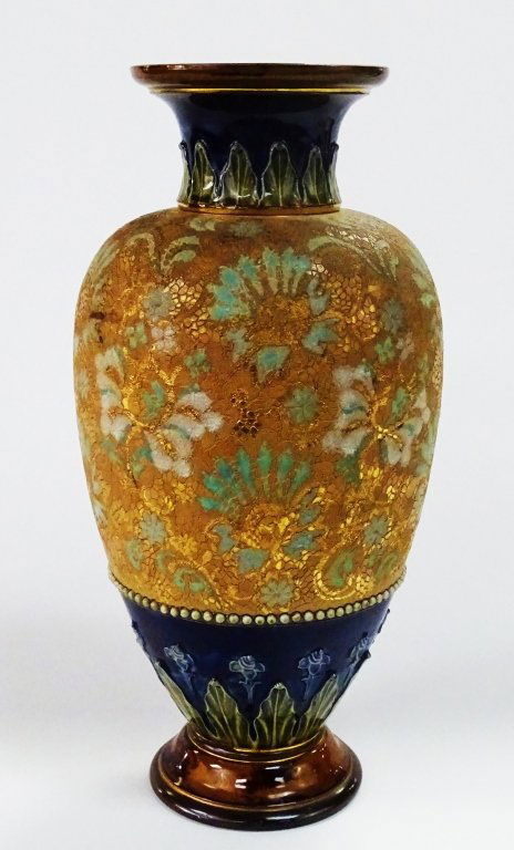 19TH CENTURY ROYAL DOULTON LAMBET COBALT VASE (1 of 4)