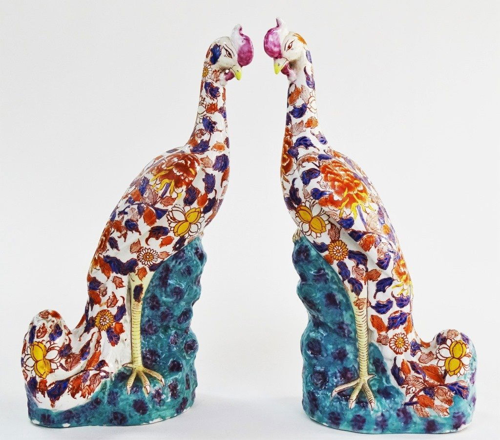 VINTAGE JAPANESE TALL PAINTED PORCELAIN PHEASANTS (1 of 6)