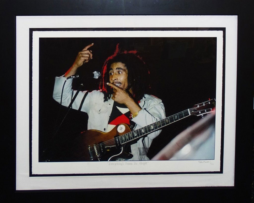 BOB MARLEY FINE ART GICLEE ON PAPER: Limited Edition Fine Art color Giclee on Paper of Bob Marley in concert at Beacon Theatre in NYC, 1976. Titled 'Everything's Gonna Be Alright', shot by widely published photographer, Peter Simon. Know