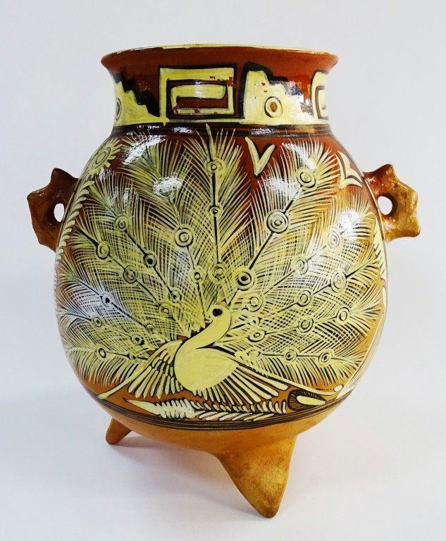 HAND PAINTED SOUTH AMERICAN TERRACOTTA POT (1 of 4)