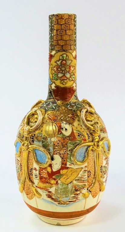 JAPANESE SATSUMA PORCELAIN BOTTLE VASE (1 of 3)