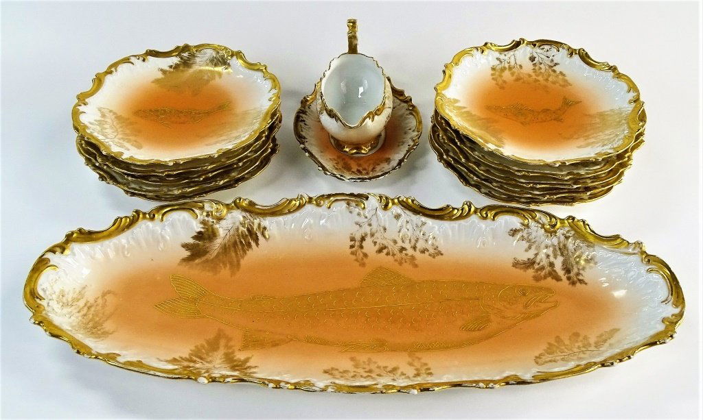 13PC T&V LIMOGES HAND PAINTED PORCELAIN FISH SET (1 of 6)