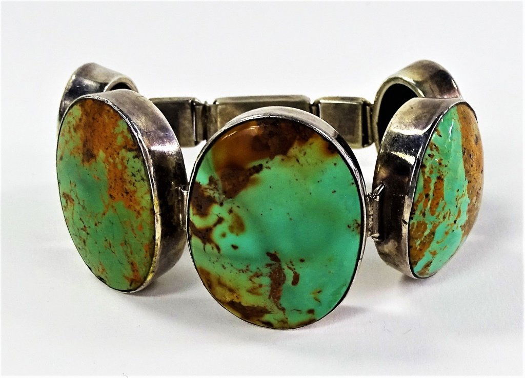 NATIVE AMERICAN 925 STERLING & TURQUOISE BRACELET (1 of 5)