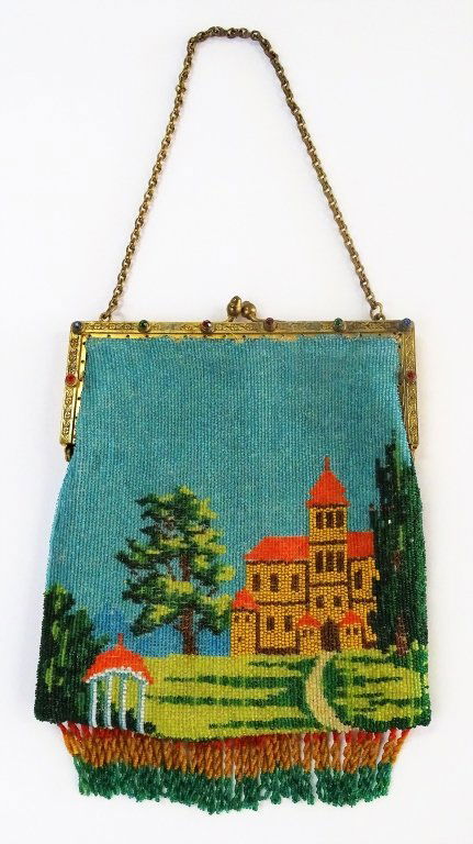 ANTIQUE CONTINENTAL JEWELED BRASS FRAME BEADED BAG (1 of 4)