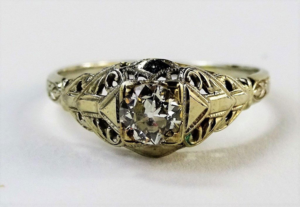 DIAMOND DECO 1920'S 18KT W GOLD FILIGREE RING (1 of 4)