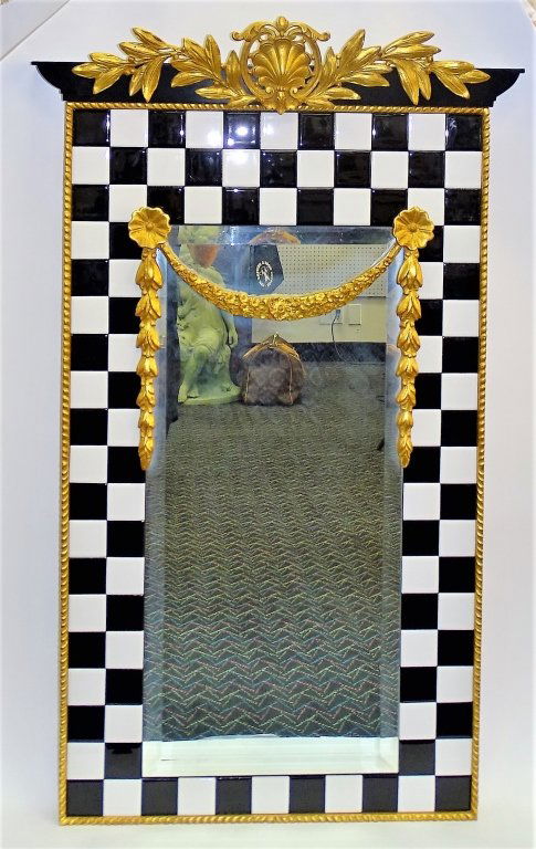 CARVER'S GUILD CHECKER PATTERN INLAID HALL MIRROR (1 of 3)