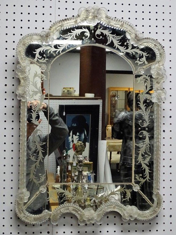 LARGE VINTAGE CRYSTAL GLASS VENETIAN MIRROR (1 of 4)