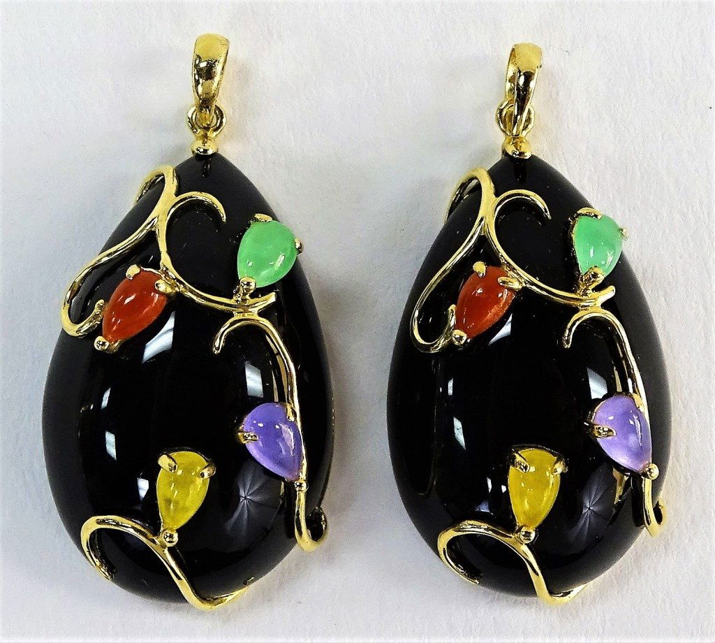 PR LADIES 14KT YG GEMSTONE JEWELED ONYX PENDANTS (1 of 3)