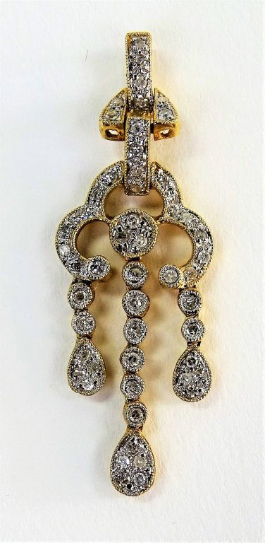 FANCY 14KT YELLOW GOLD & DIAMOND DROP PENDANT (1 of 4)
