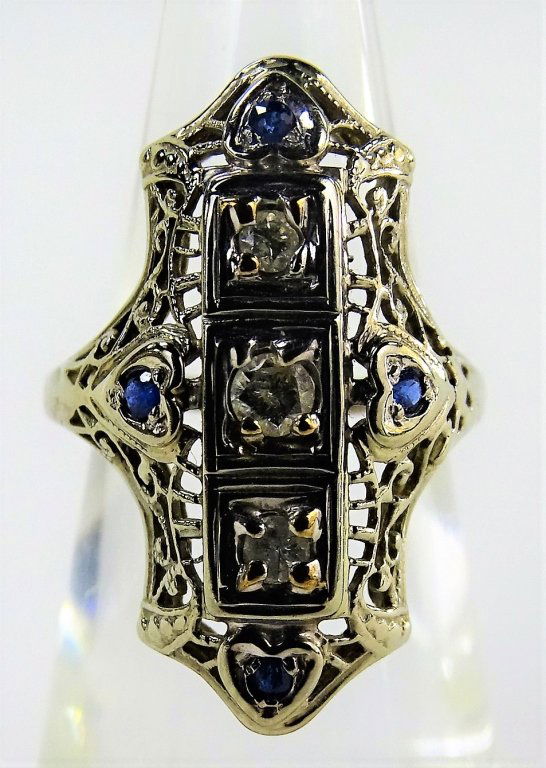 LADIES 14KT WG DIAMOND & SAPPHIRE FILIGREE RING (1 of 4)