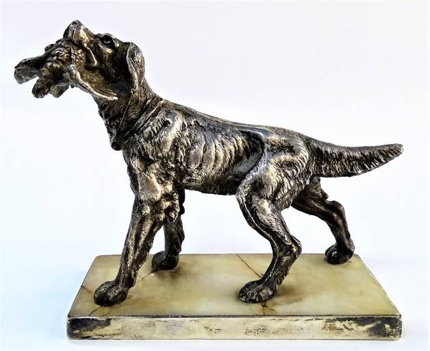 Antique Sterling Silver Hunting Dog Statue