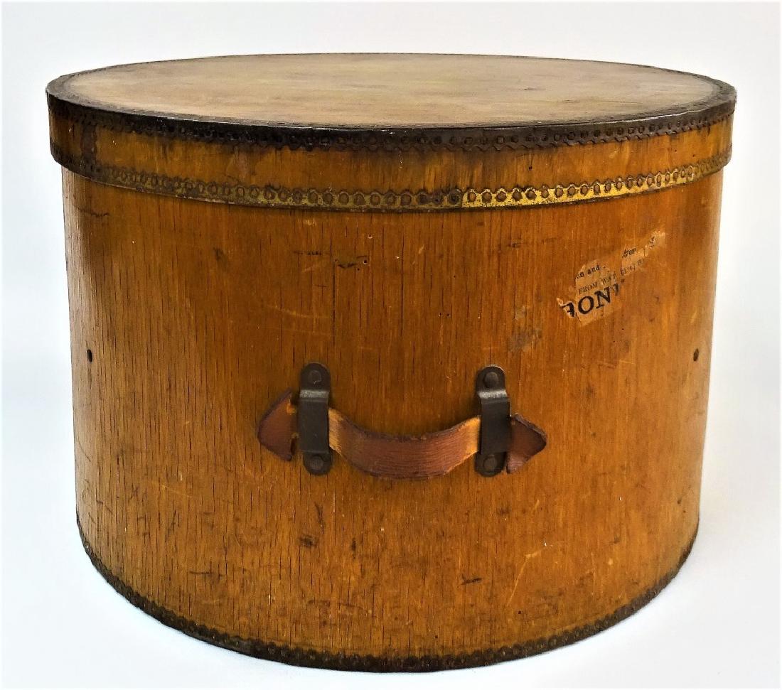 LARGE ANTIQUE WOODEN HAT BOX (1 of 3)