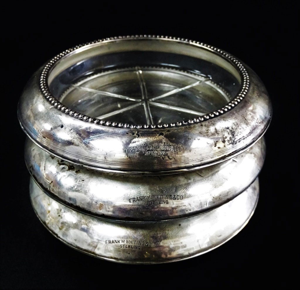 3 FRANK M WHITING & CO STERLING GLASS COASTERS (1 of 2)