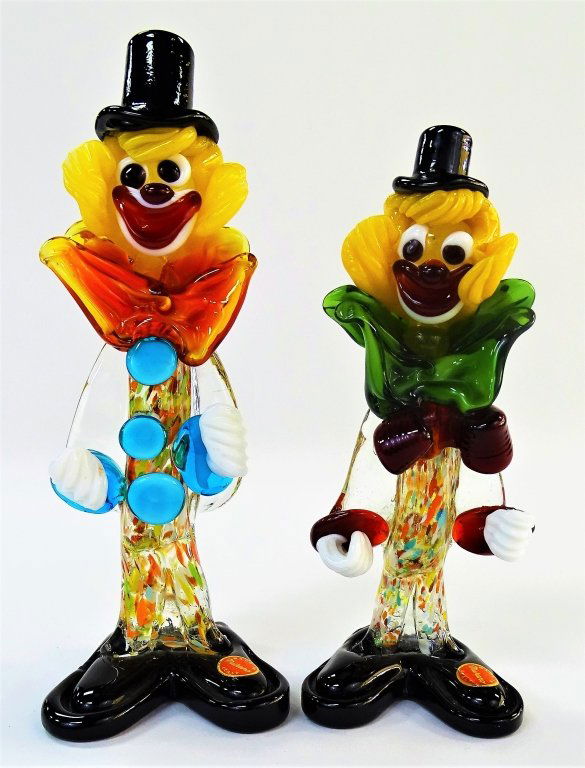 PAIR OF 2 MURANO GLASS MULTI COLORED CLOWNS (1 of 3)