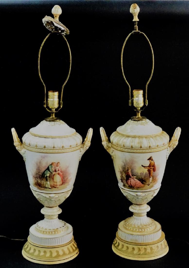 PAIR OF PORCELAIN CONTINENTAL COURTING SCENE LAMPS (1 of 2)