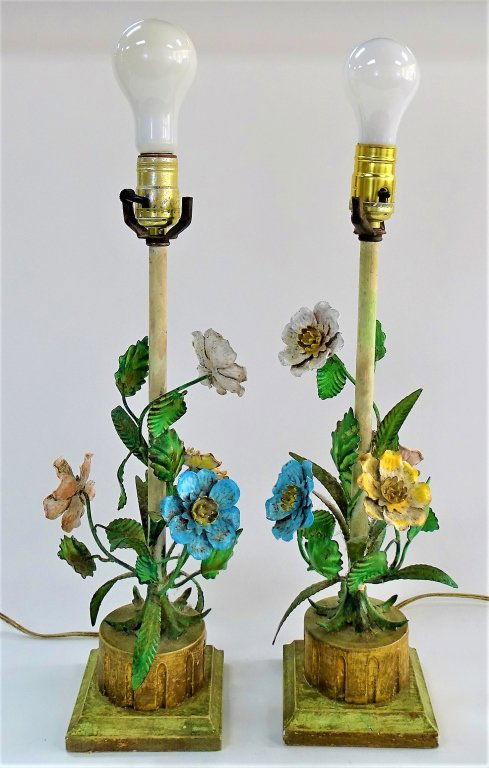 PAIR OF SHABBY CHIC METAL FLORAL LAMPS (1 of 3)