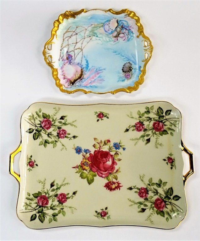 PAIR OF PORCELAIN BAVARIAN & LIMOGES TRAY: Pair of Bavarian & Limoges porcelain tray. Measures approx 14' long. Will not ship can refer local shippers.