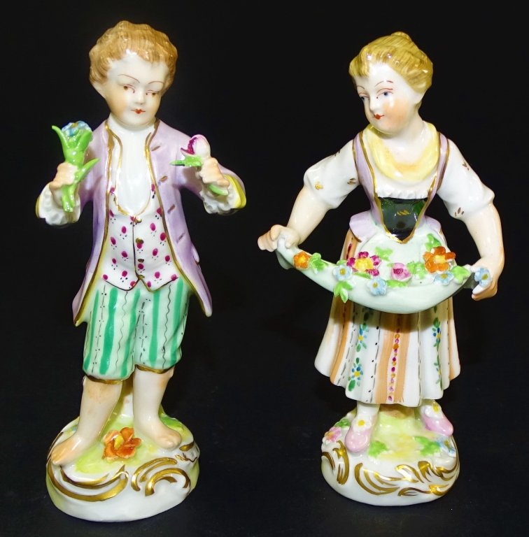 PAIR OF DRESDEN PORCELAIN FIGURES (1 of 3)