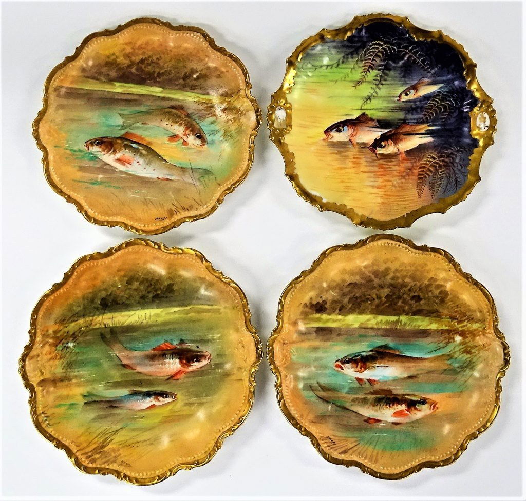 4 VINTAGE HAND PAINTED LIMOGES FISH PLATES (1 of 5)