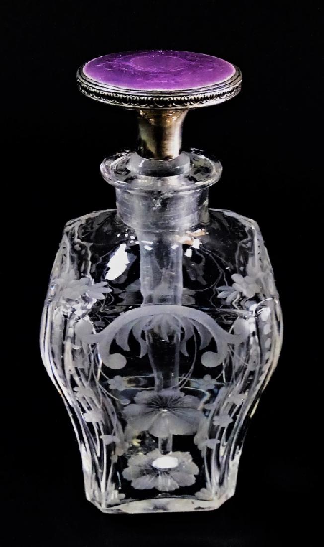 FRENCH GUILLOCHE SILVER &CRYSTAL SCENT BOTTLE (1 of 3)