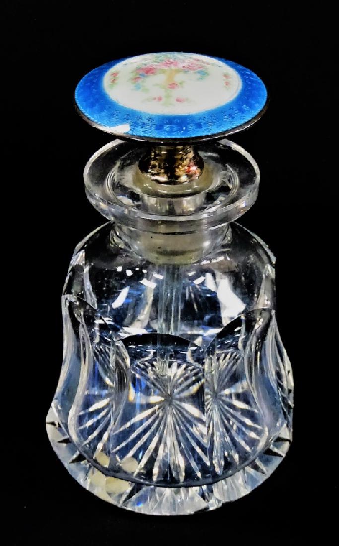 CRYSTAL PERFUME BOTTLE BLUE GUILLOCHE TOP (1 of 4)