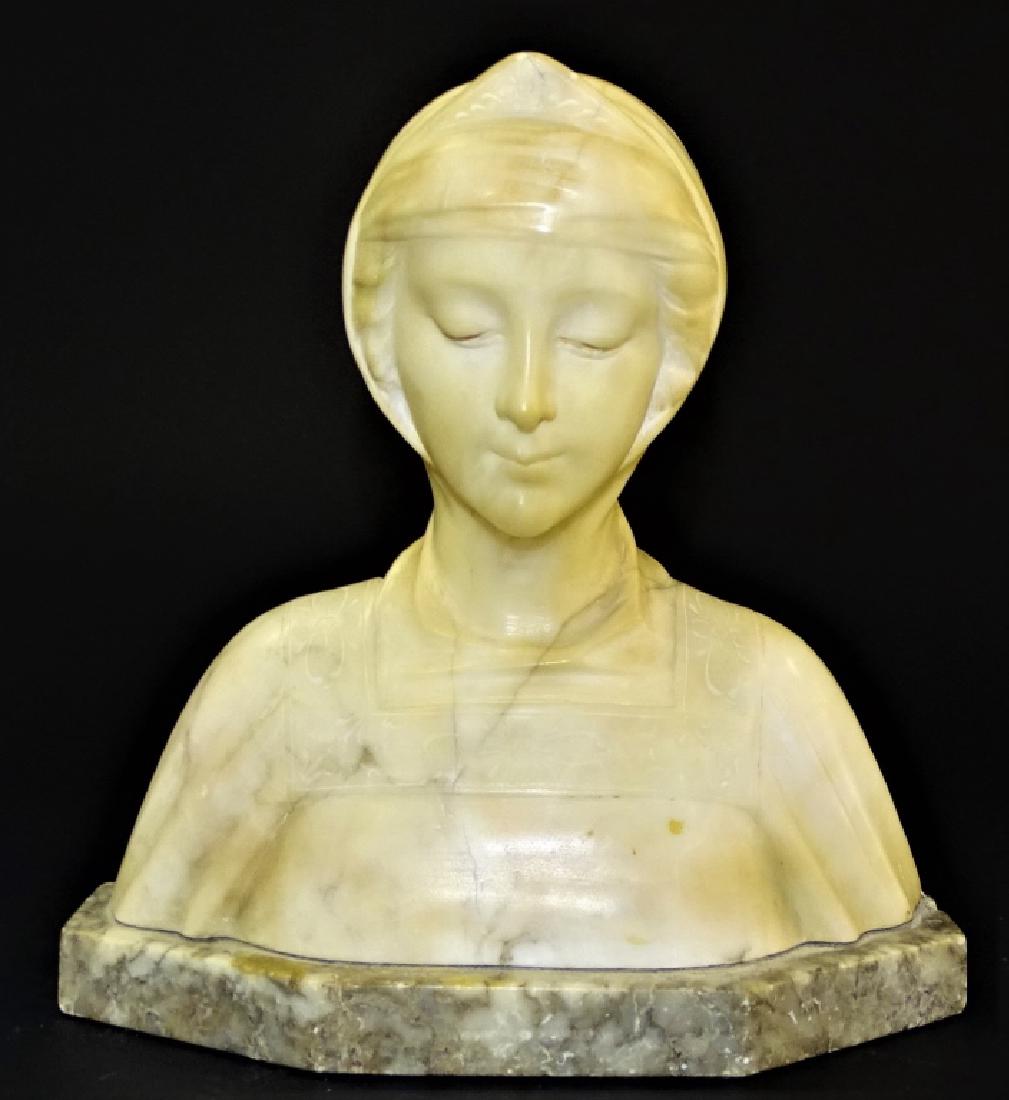 ANTIQUE HAND CARVED ALABASTER BUST OF BEATRICE (1 of 4)