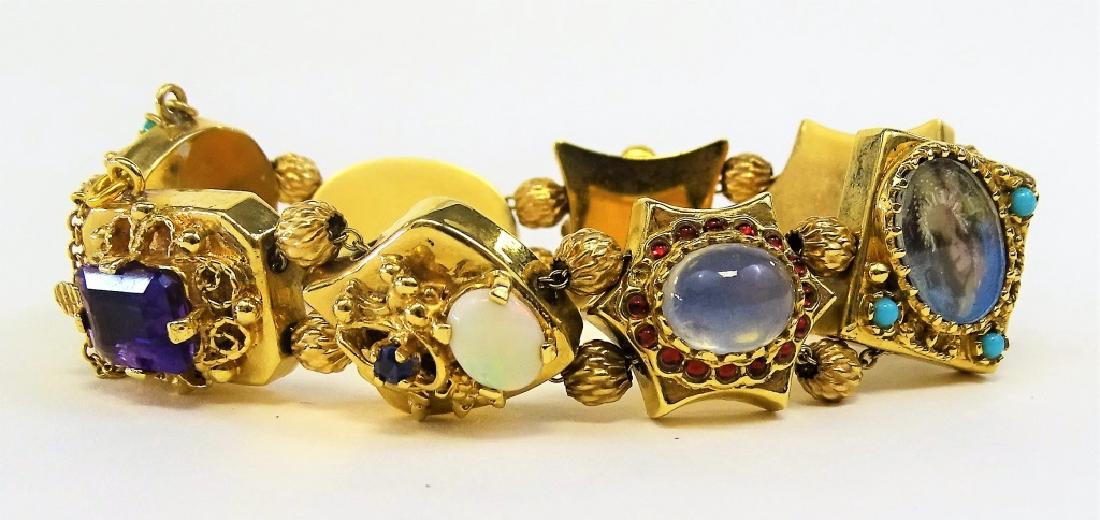 VINTAGE 14KT YELLOW GOLD AND JEWELED BRACELET (1 of 5)