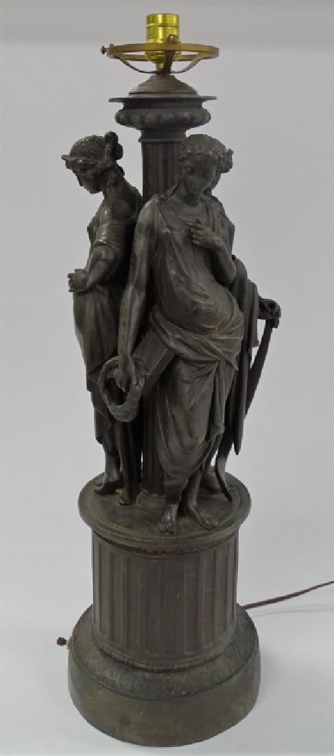 ANTIQUE PATINATED METAL THREE GRACES TABLE LAMP (1 of 3)