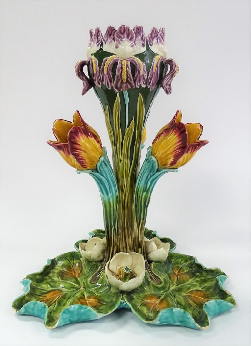 19TH C. FRENCH MAJOLICA CERAMIC FLORIFORM EPERGNE (1 of 3)