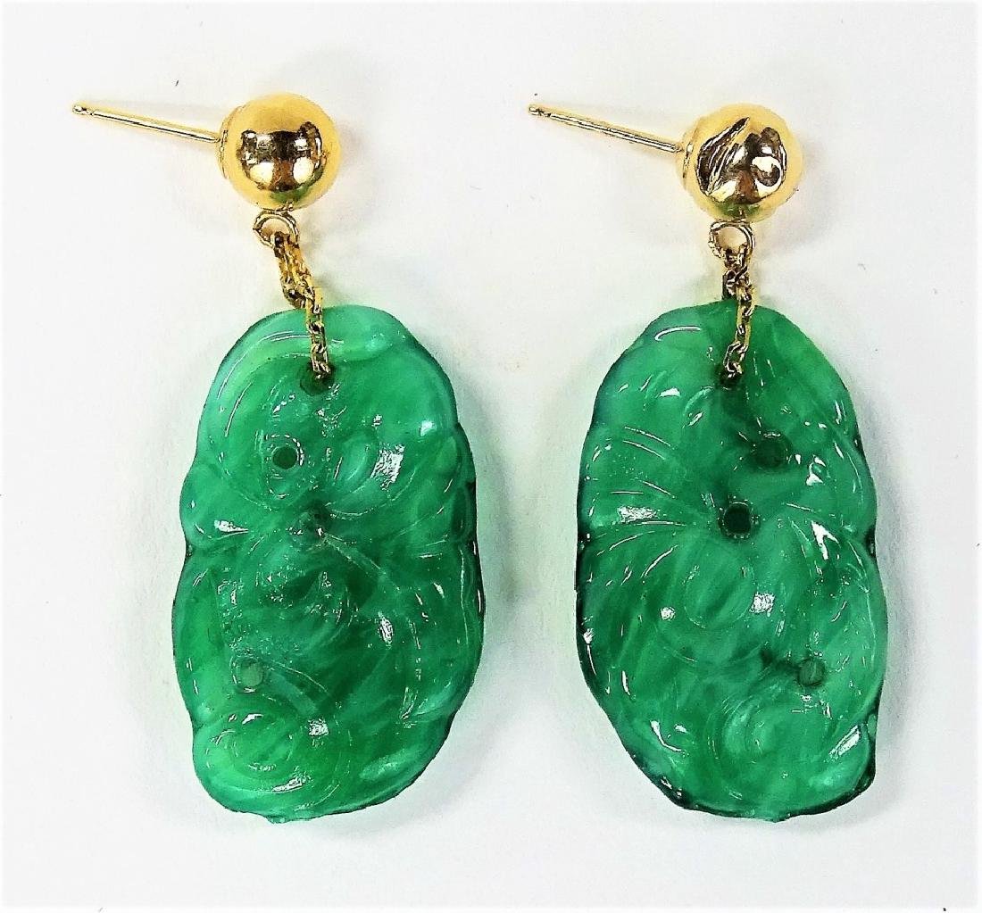 PR LADIES 14KT YG JADEITE DROP EARRINGS (1 of 1)