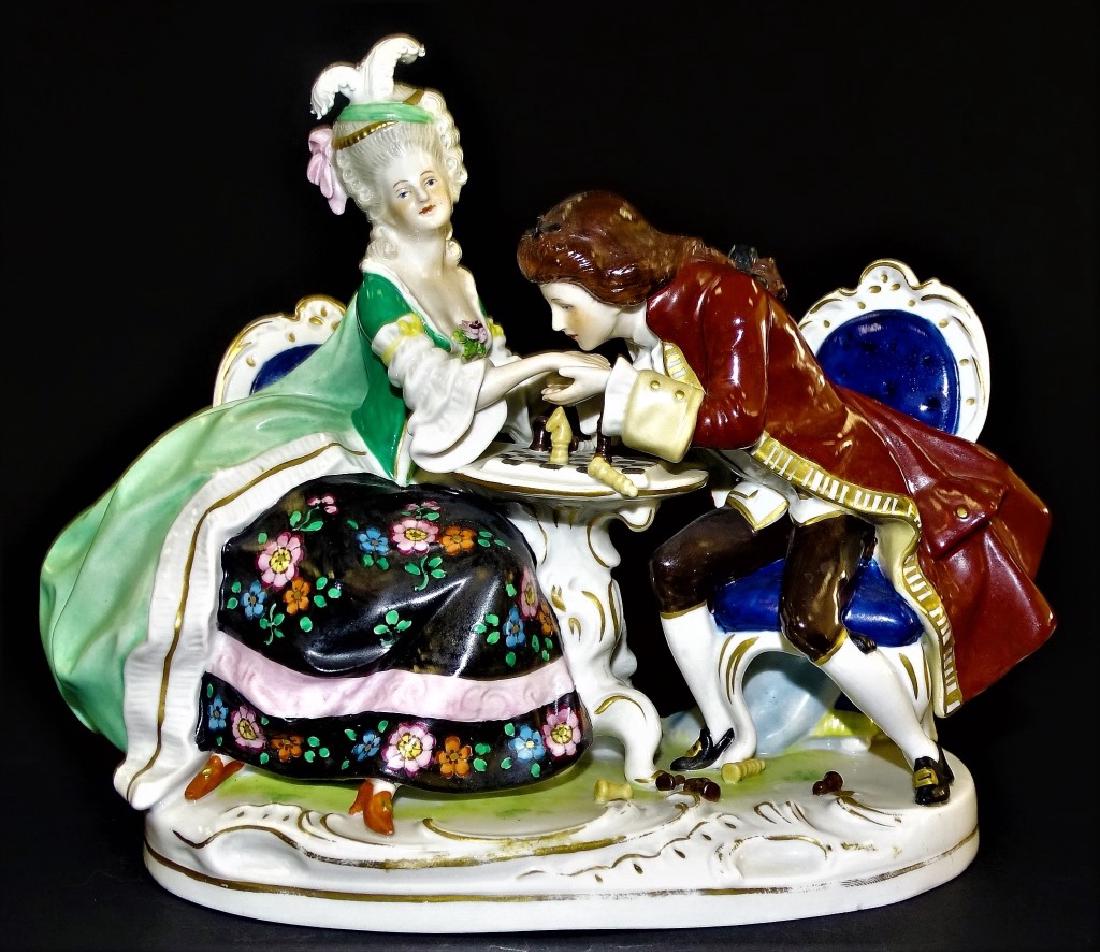 LARGE DRESDEN PORCELAIN GROUPING OF CHESS PLAYERS (1 of 2)