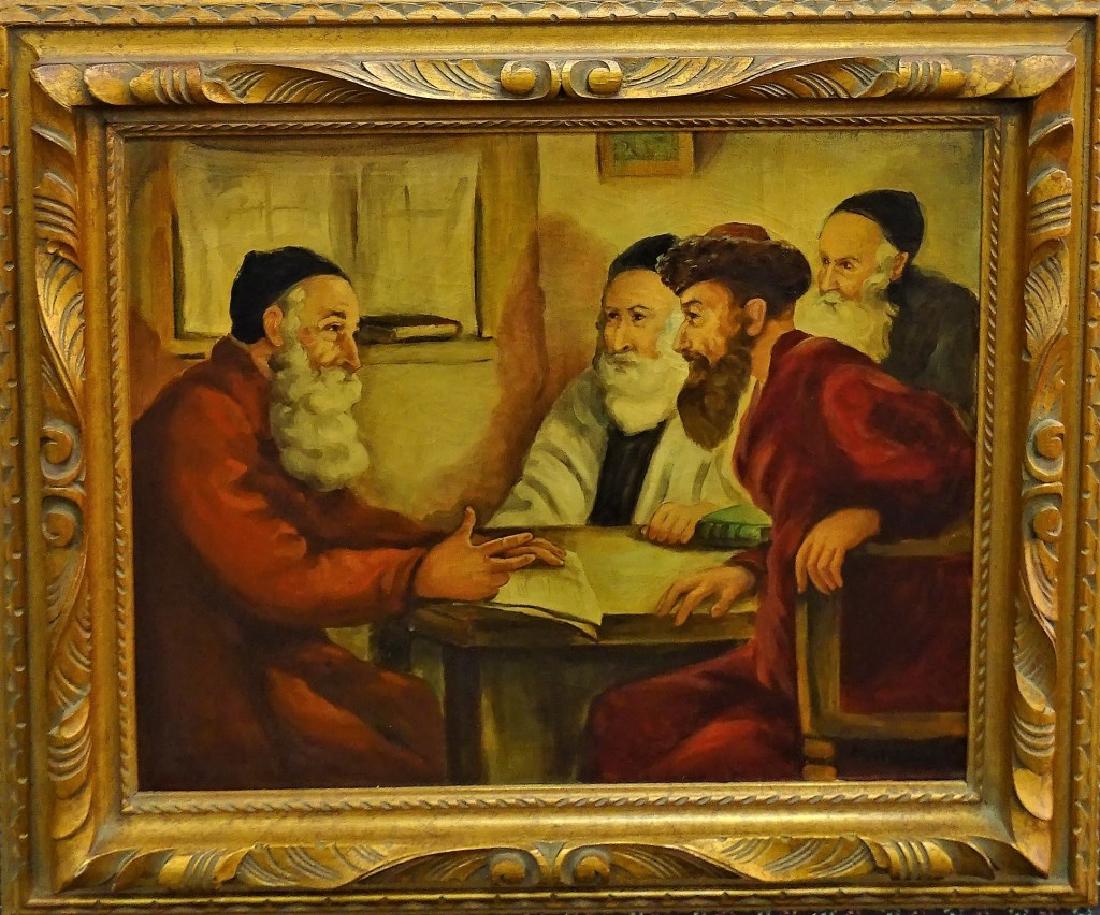ANTIQUE OIL PAINTING ON CANVAS OF HASSIDIC RABBI (1 of 4)