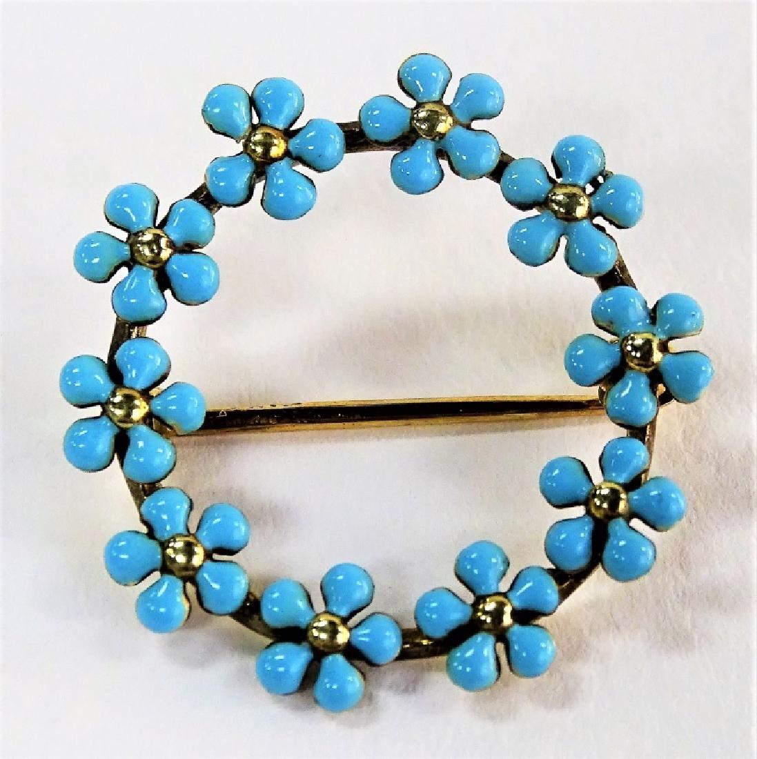 VINTAGE 14KT YELLOW GOLD ENAMELED FLORAL PIN (1 of 4)