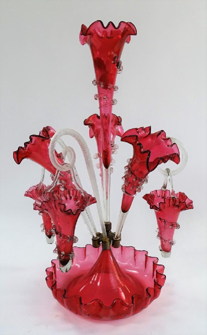 VINTAGE CRANBERRY EPERGNE WITH HANGING BOWLS (1 of 3)