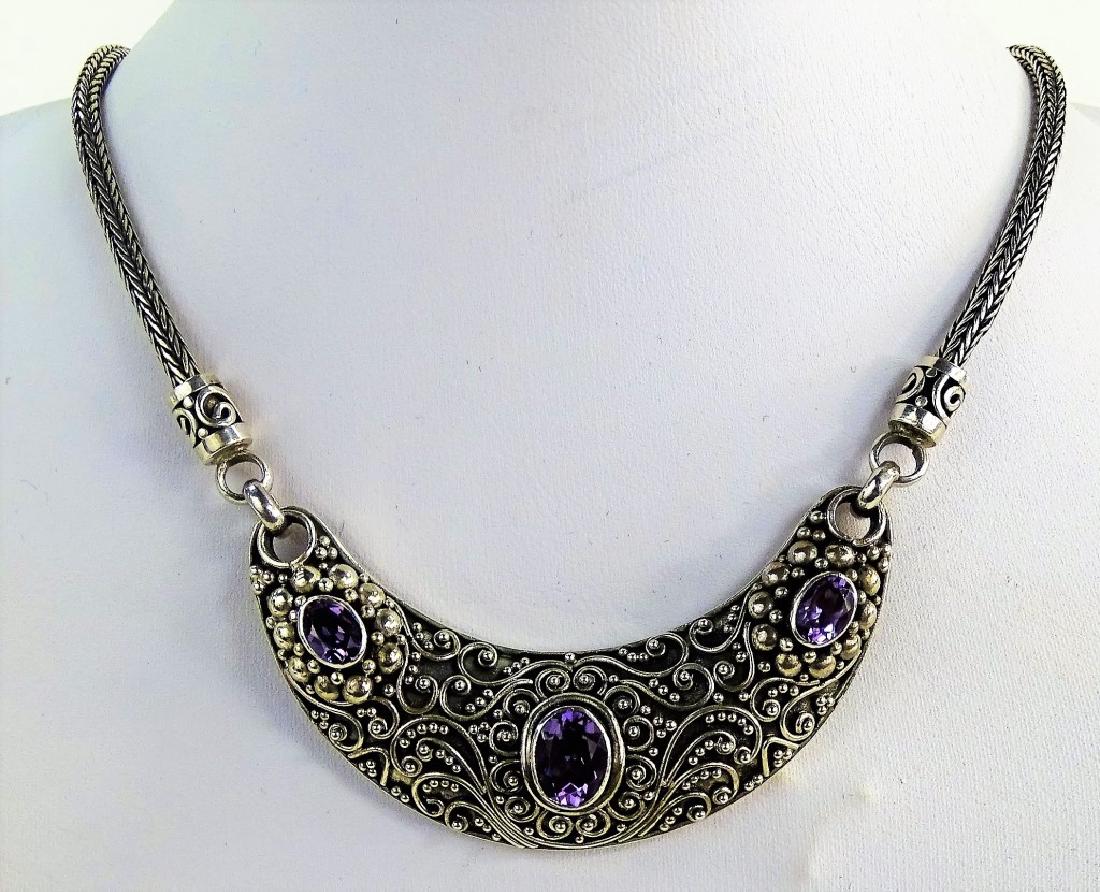 VINTAGE STERLING SILVER & AMETHYST NECKLACE (1 of 3)