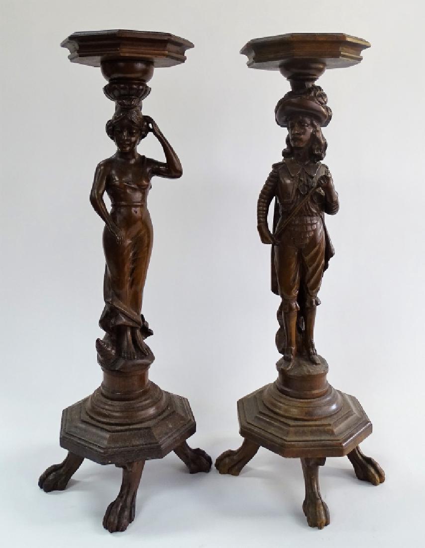 PAIR OF ANTIQUE HAND CARVED WOOD FIGURES (1 of 1)