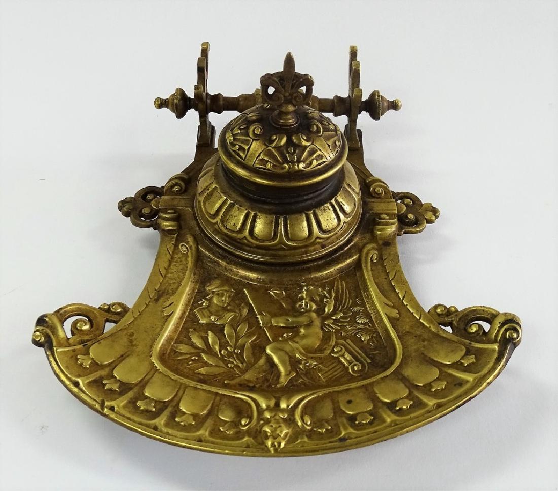 ART NOUVEAU SINGLE BRASS INK WELL (1 of 4)