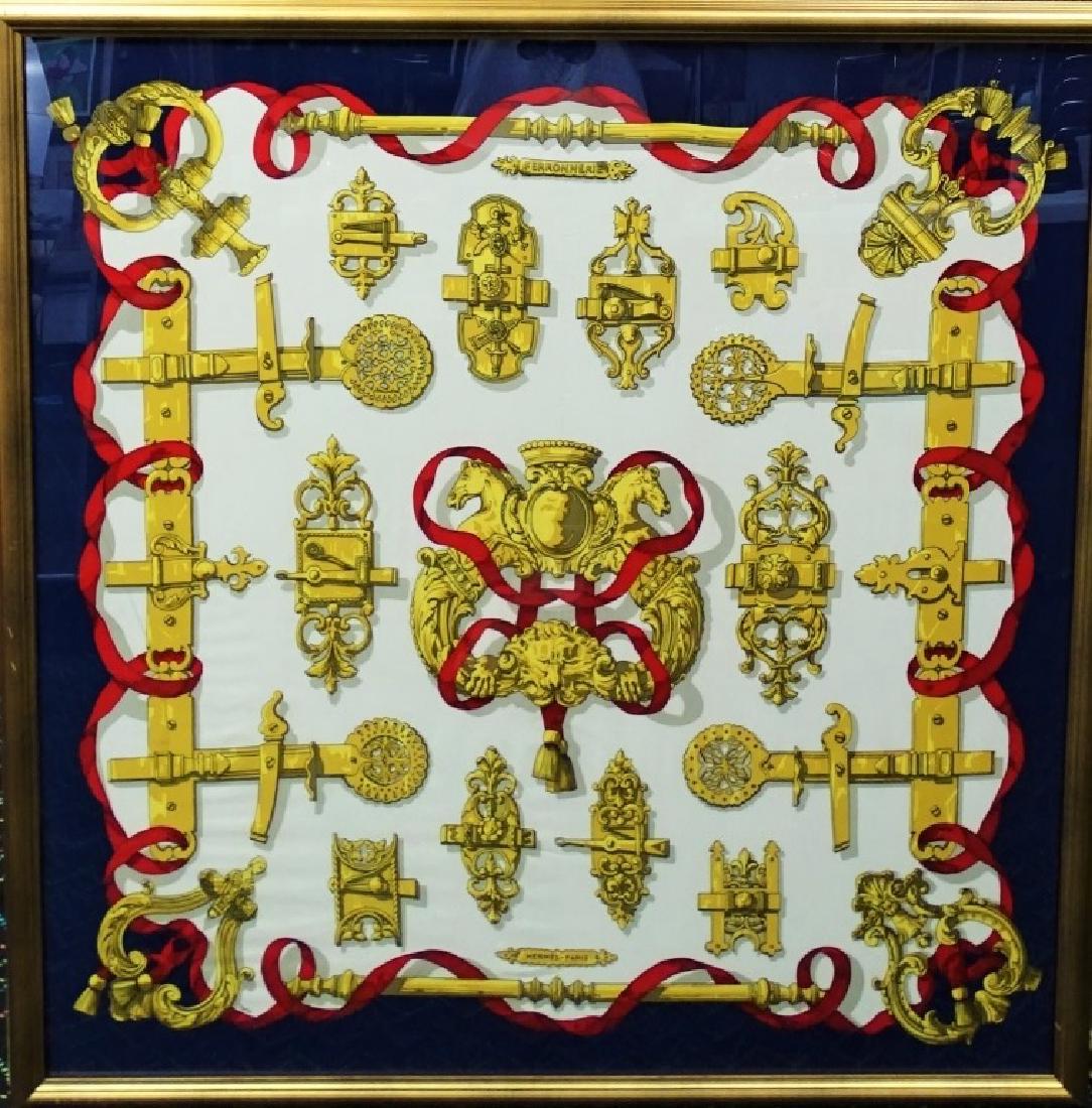 VINTAGE FRAMED HERMES 'FERRONNERIE' SILK SCARF (1 of 2)