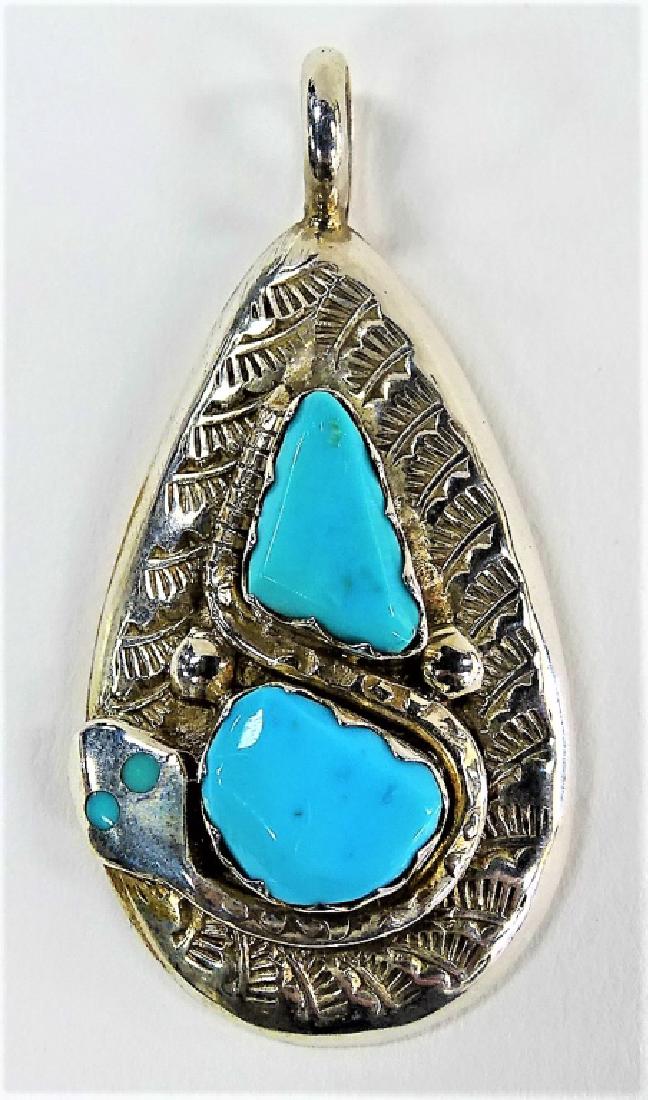 VTG ZUNI STERLING SILVER & TURQUOISE CHARM PENDANT (1 of 2)