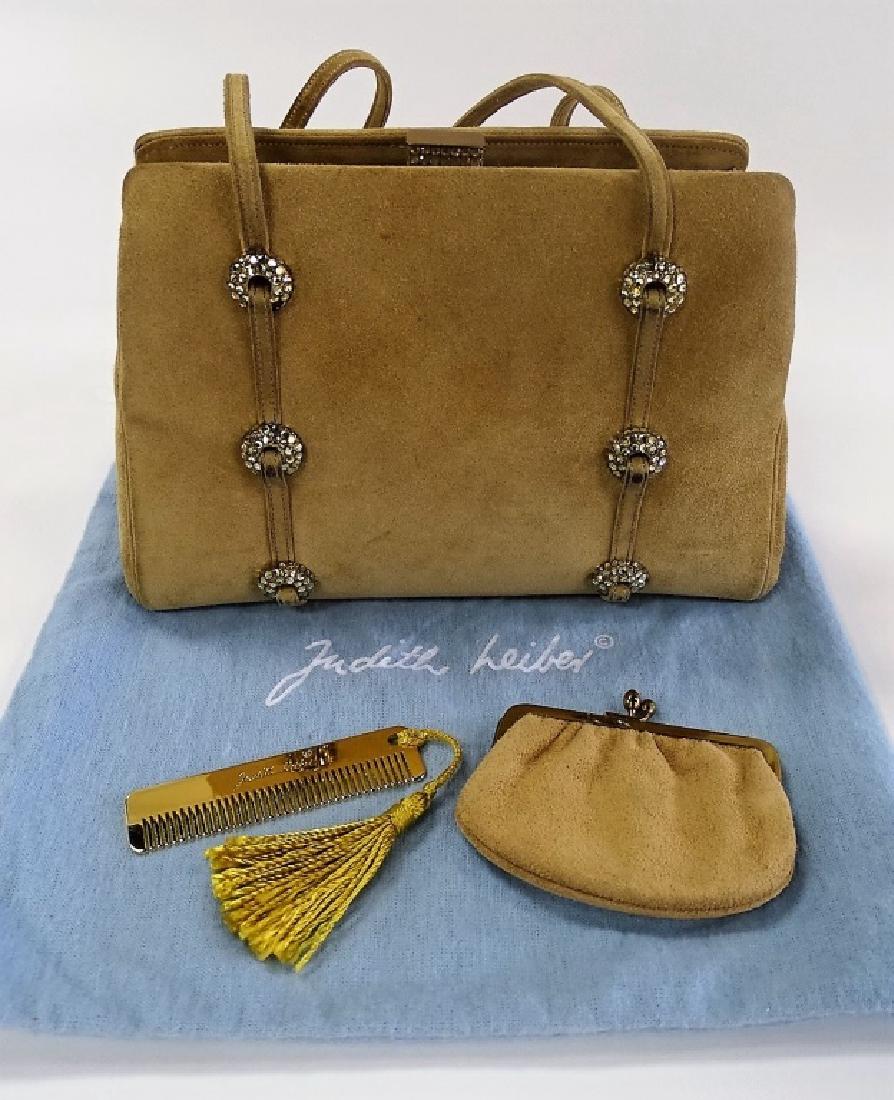 VINTAGE JUDITH LEIBER BROWN SUEDE CLUTCH HAND BAG (1 of 5)