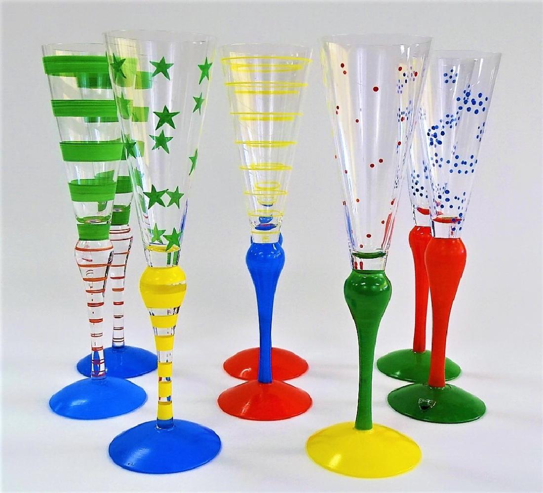8 PIECE ORREFORS SCHNAPPS GLASS ANNE NILSSON: Set of 8 hand painted Orrefors glass Schnapps glasses Designed by Anne Nilsson. Signed by the artist & labeled by Orrefors. Measures approx 10 5/8' tall. Will not ship can refer local shippers.