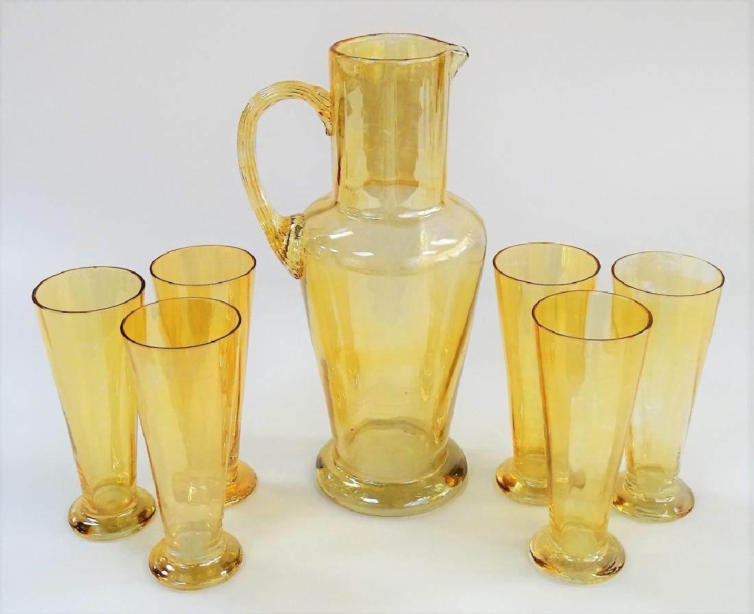 MURANO AMBER GLASS PITCHER WITH 6 MATCHING GLASSES (1 of 1)