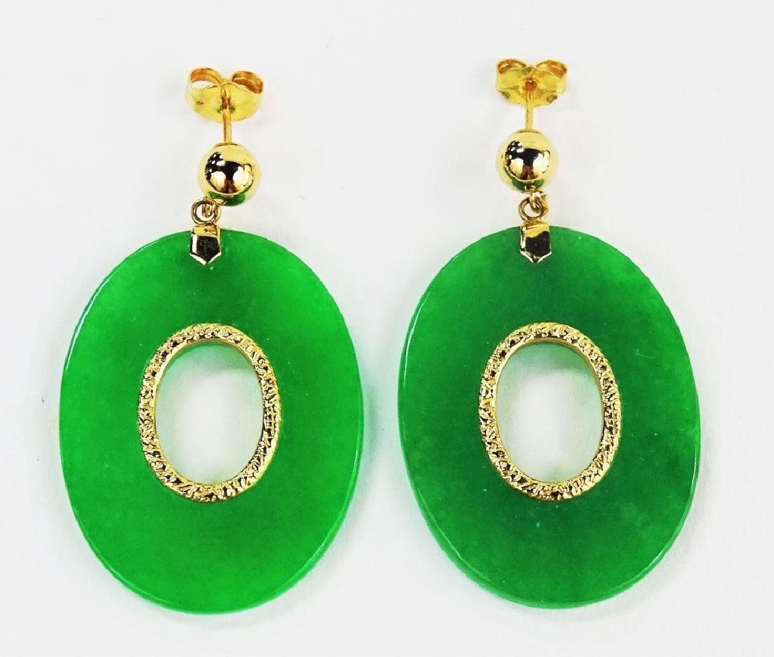 CHINESE 14KT YELLOW GOLD & APPLE JADE EARRINGS (1 of 2)